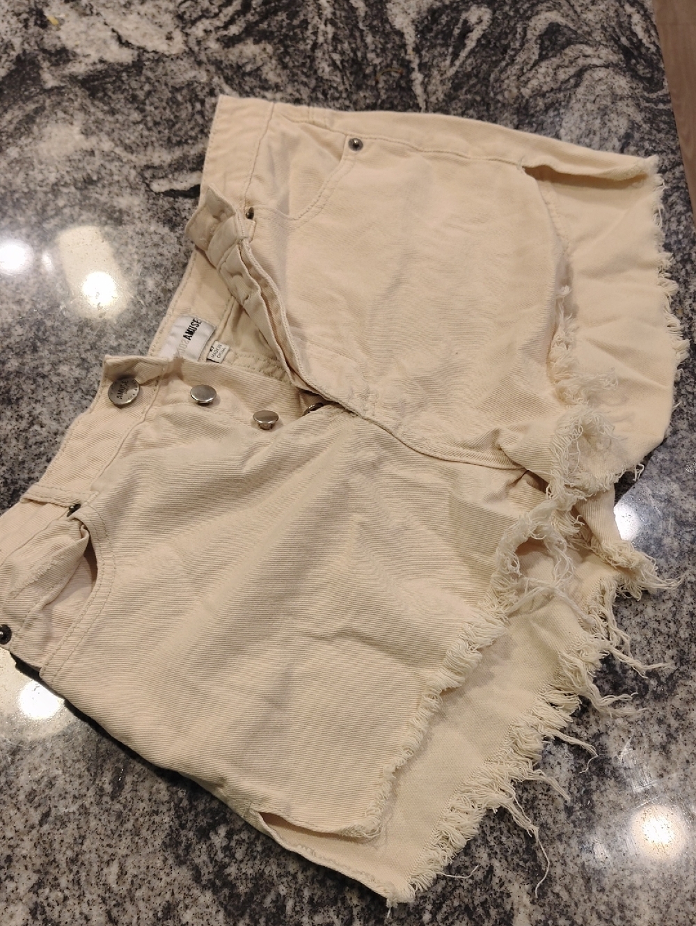 Amuse Society Cream Distressed Raw Hem Jean Shorts